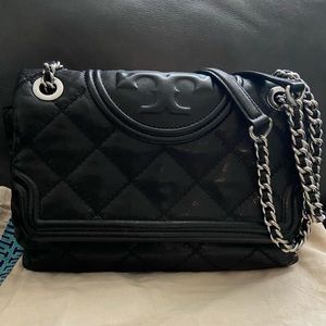 Authentic Tory Burch Lambskin leather soft  Fleming crossbody handbag